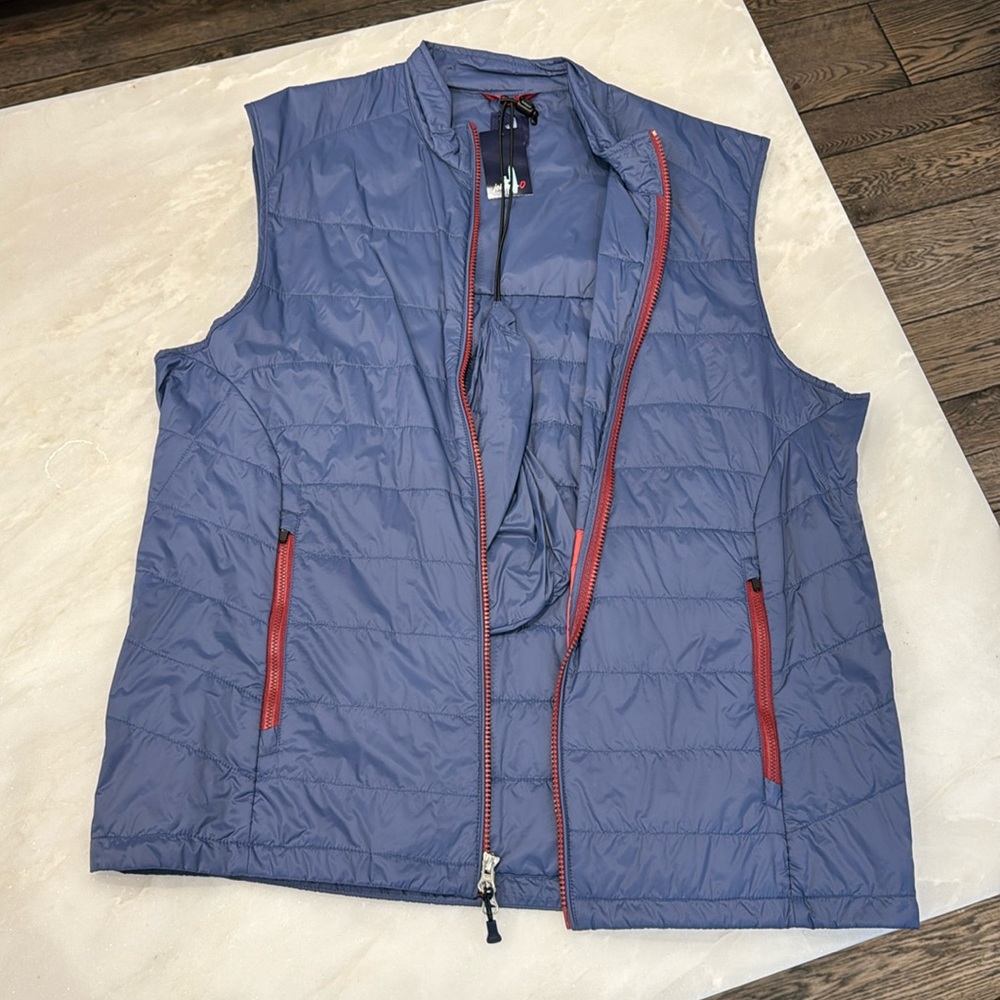 NWT Johnnie-O large men’s light down vest, Giles style, color: Tide